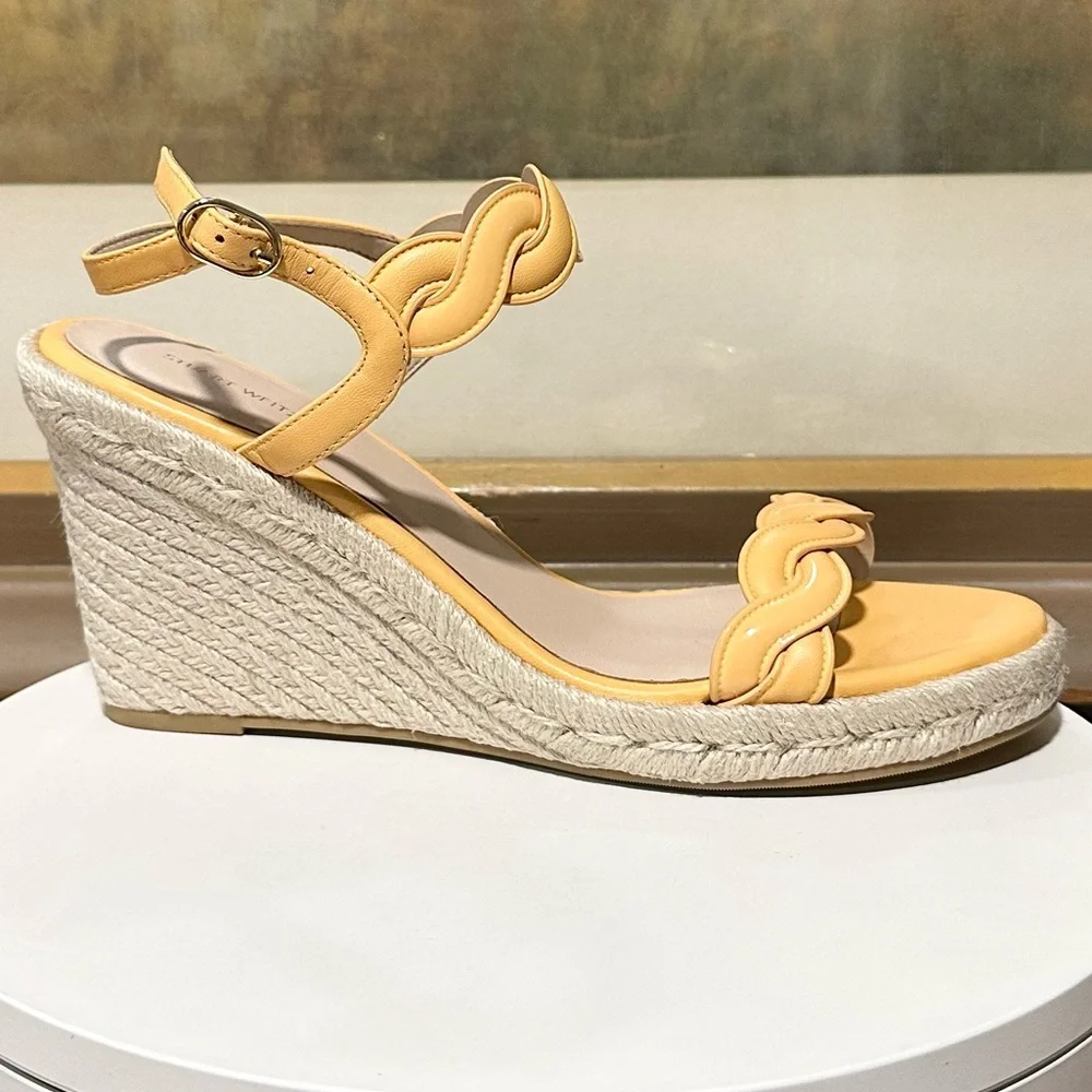 🌹STUART WEITZMAN🌹Twist Espadrille Platform Wedge 8 Leather Raffia Size: 11 - Picture 2 of 8